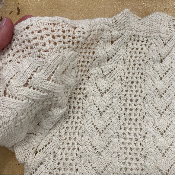 Kennith Too! Vintage Short Sleeve Knit Crochet Sweater Top Ivory Made USA Fall - Picture 7 of 7